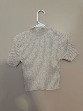 a new day Cream Ribbed Mock Neck Short Sleeve Top